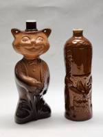 Штофы графины 2 шт керамика в форме кота и медведи в лесу