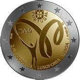 (005) Монета Португалия 2009 год 2 евро "Игры португалоязычных стран"  Биметалл  VF