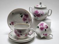 Чайный сервиз Чудово Красный Фарфорист 6 предметов чашки 2 блюдца 3 сахарница