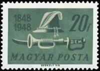 (1948-004) Марка Венгрия "Шляпа, труба, сабля"    100-летие революции II Θ