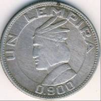 1933 Монета Гондурас 1931 год 1 лемпира  Серебро Ag 900  VF