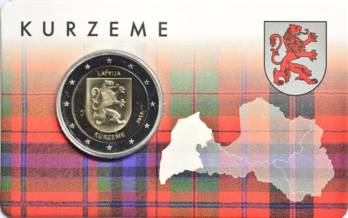 (007) Монета Латвия 2017 год 2 евро &quot;Курземе&quot;  Биметалл  Буклет