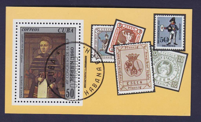 (№2505) Блок марок Куба 1980 год &quot;Международная выставка почтовых марок. Эссен. Художник Людгер том 