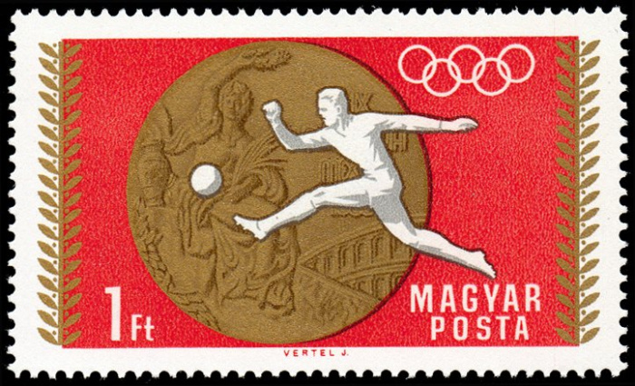(1969-009) Марка Венгрия &quot;Футбол&quot;    Медалисты сборной Венгрии на летних олимпийских играх 1968 в Ме