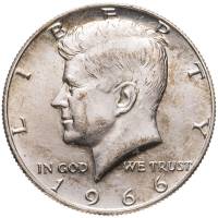 1966 Монета США 1966 год 50 центов 2. Серебро, 400 Кеннеди Серебро Ag 400  XF
