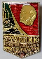 Значок Знак СССР "Ударник коммунистического труда" На булавке (зеленый) 