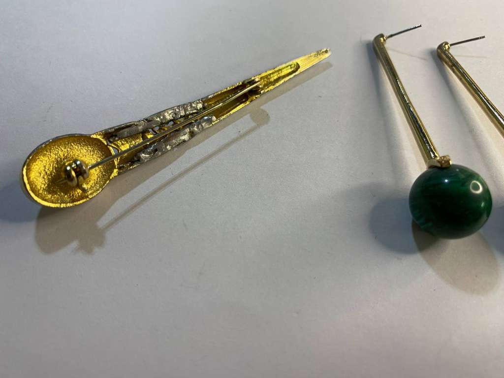 Серьги малахит и брошь