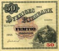 (,) Банкнота Швеция 1955 год 50 крон    UNC