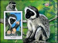(№2004-59) Блок марок Намибия 2004 год "Cercopithecus oethiops зеленых обезьян", Гашеный
