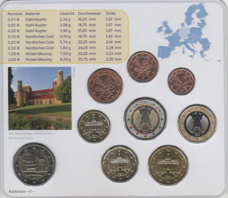 (2014g, 9 монет) Набор монет Германия (ФРГ) 2014 год &quot;Годовой набор&quot;   Буклет