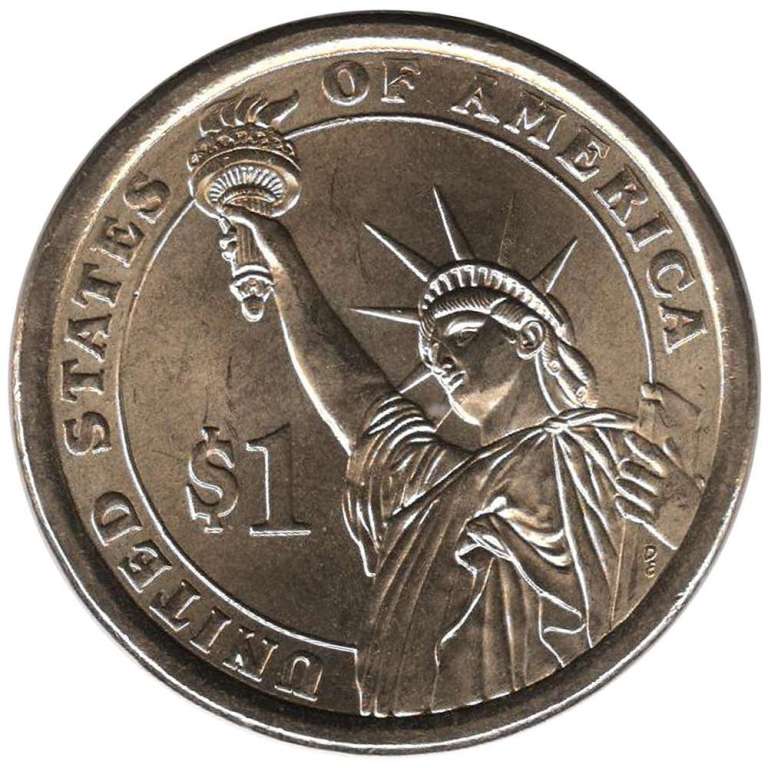 (10p) Монета США 2009 год 1 доллар &quot;Джон Тайлер&quot;  Вариант №2 Латунь  COLOR. Цветная