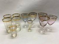 Стаканы ,бокалы рюмки СССР стекло золотая кайма 11 шт
