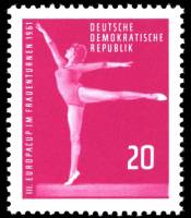 (1961-025) Марка Германия (ГДР) "Упражнения на бревне"    Гимнастика III O