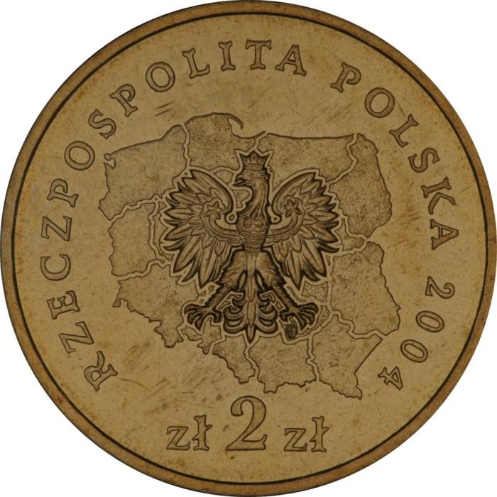 072 Монета Польша 2004 год 2 злотых Воеводство Мазовецкое  Латунь  UNC