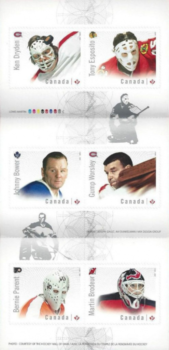 Лист марок Канада 2015 год &quot;Вратари НХЛ буклет из 6 марок&quot;, Гашеный