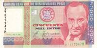(1988) Банкнота Перу 1988 год 50 000 инти "Виктор Рауль Айя де ла Торре"   XF