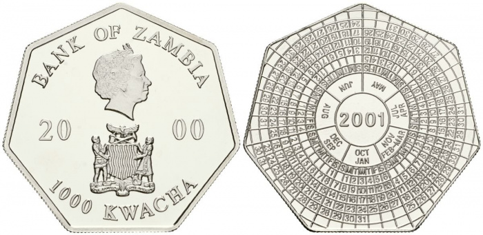 (2001) Монета Замбия 2001 год 1000 квача &quot;Календарь&quot;  Медь-Никель  UNC