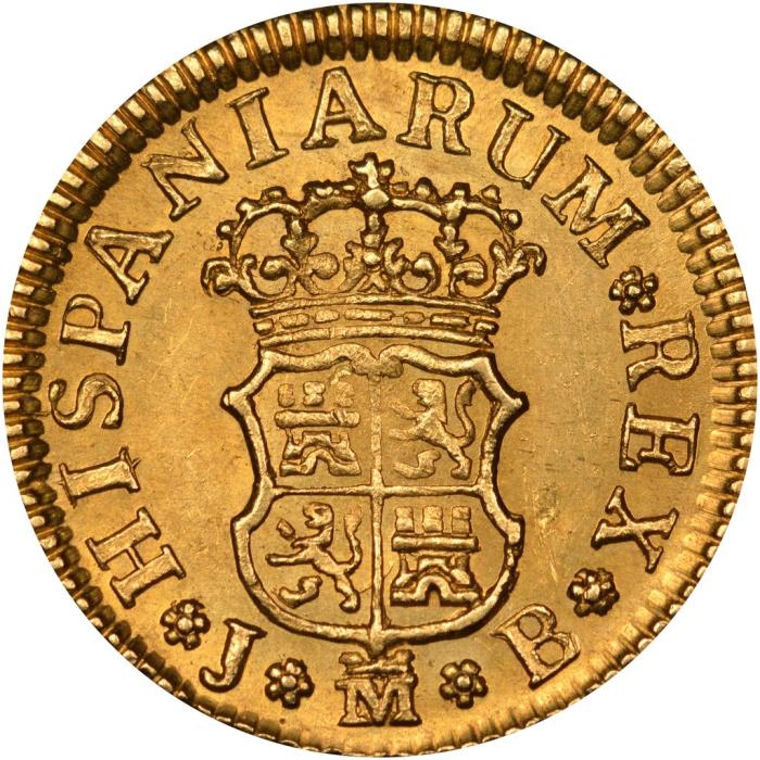 (№1748km378) Монета Испания 1748 год frac12; Escudo (Венценосный М, florettes)
