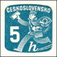 (1945-068) Марка Чехословакия "Почтальон (Голубая)" ,  III O