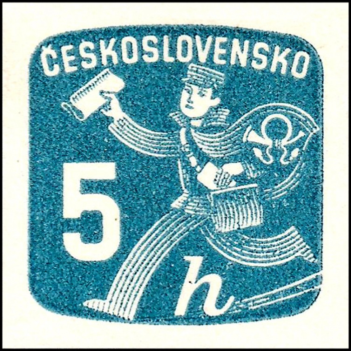 (1945-068) Марка Чехословакия &quot;Почтальон (Голубая)&quot; ,  III O