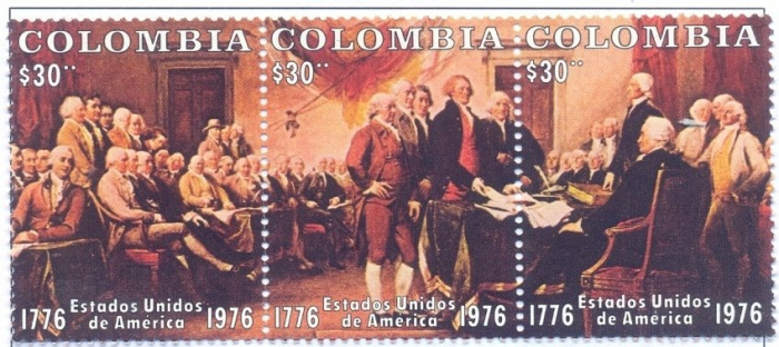 (№1976-1317) Лист марок Колумбия 1976 год &quot;подписание декларации Независимости 4 июля 17&quot;, Гашеный