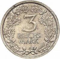 (1931a) Монета Германия (Веймар) 1931 год 3 марки   Ветки дуба Серебро Ag 500  UNC