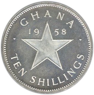 (1958) Монета Гана 1958 год 10 шиллингов &quot;Портрет&quot;  Серебро Ag 925  XF