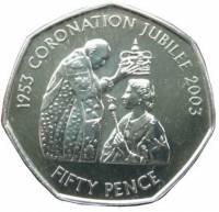 (№2003km123) Монета Джерси 2003 год 50 Pence (50-летие коронации)