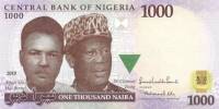 (,) Банкнота Нигерия 2010 год 1 000 найра "Али Маи-Борну и Клемент Изонга" Бумага  UNC