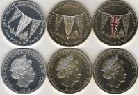 2015 3 монеты по 5 фунтов Набор Тристан да Кунья 70 лет Победы  Серебро Ag 999 Позолота  PROOF Короб