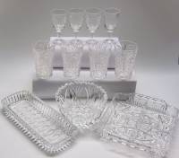 Салатник Селедочница Менажница Рюмки Стаканы хрусталь СССР сервировка на 4 персоны 11 предметов