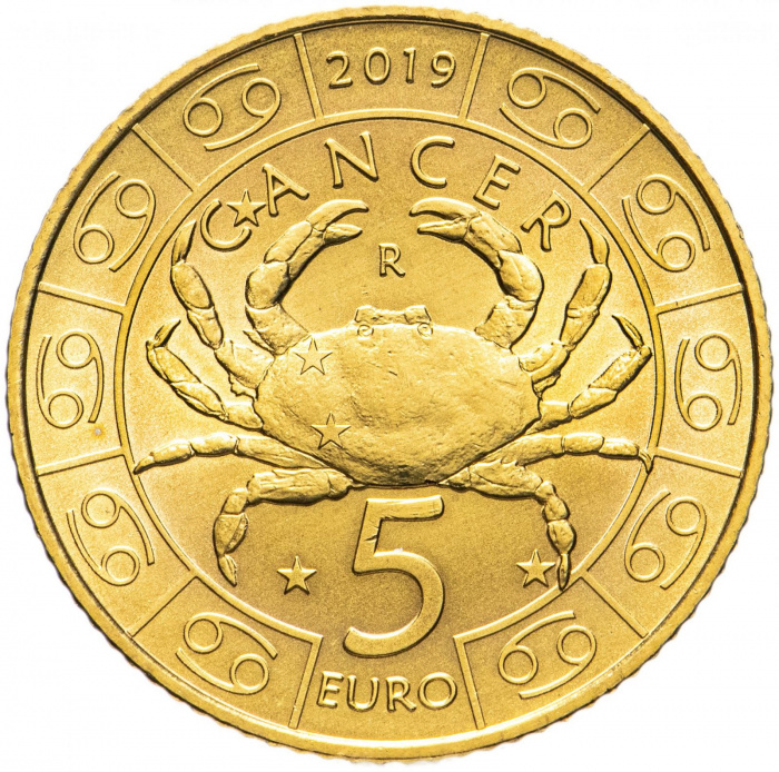 (2019) Монета Сан-Марино 2019 год 5 евро &quot;Рак&quot;  Медь-Никель  UNC