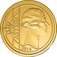 (09) Монета Бельгия 2014 год 12,5 евро "Астрид Шведская"  Золото Au 999  PROOF