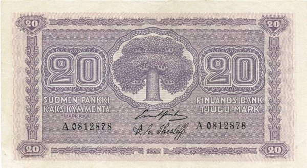(1922) Банкнота Финляндия 1922 год 20 марок    UNC