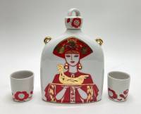 Графин штоф + 2 стопки, фарфор, ЛФЗ, Золотой петушок, СССР