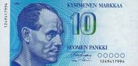 (,) Банкнота Финляндия 1986 год 10 марок "Пааво Нурми" Kullberg - Makinen  UNC