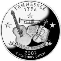 (016s, Ag) Монета США 2002 год 25 центов "Теннесси"  Серебро Ag 900  PROOF