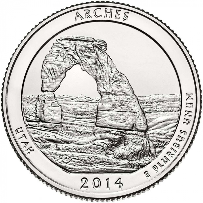 (023p) Монета США 2014 год 25 центов &quot;Арчес&quot;  Медь-Никель  UNC