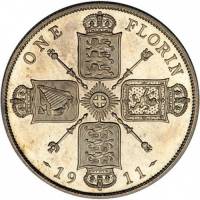 1911 Монета Великобритания 1911 год 1 флорин Георг V  Серебро Ag 925  XF