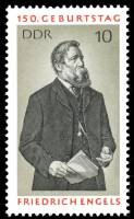 (1970-097) Марка Германия (ГДР) "Ф. Энгельс"  серая  150 лет рождения III Θ