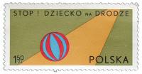 (1977-004) Марка Польша "Мяч на дороге"    Безопасность движения: Дети на дороге! II Θ