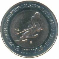(1985) Монета Андорра 1985 год 2 динера "XV Зимняя Олимпиада Калгари 1988 Лыжи"  Биметалл  UNC