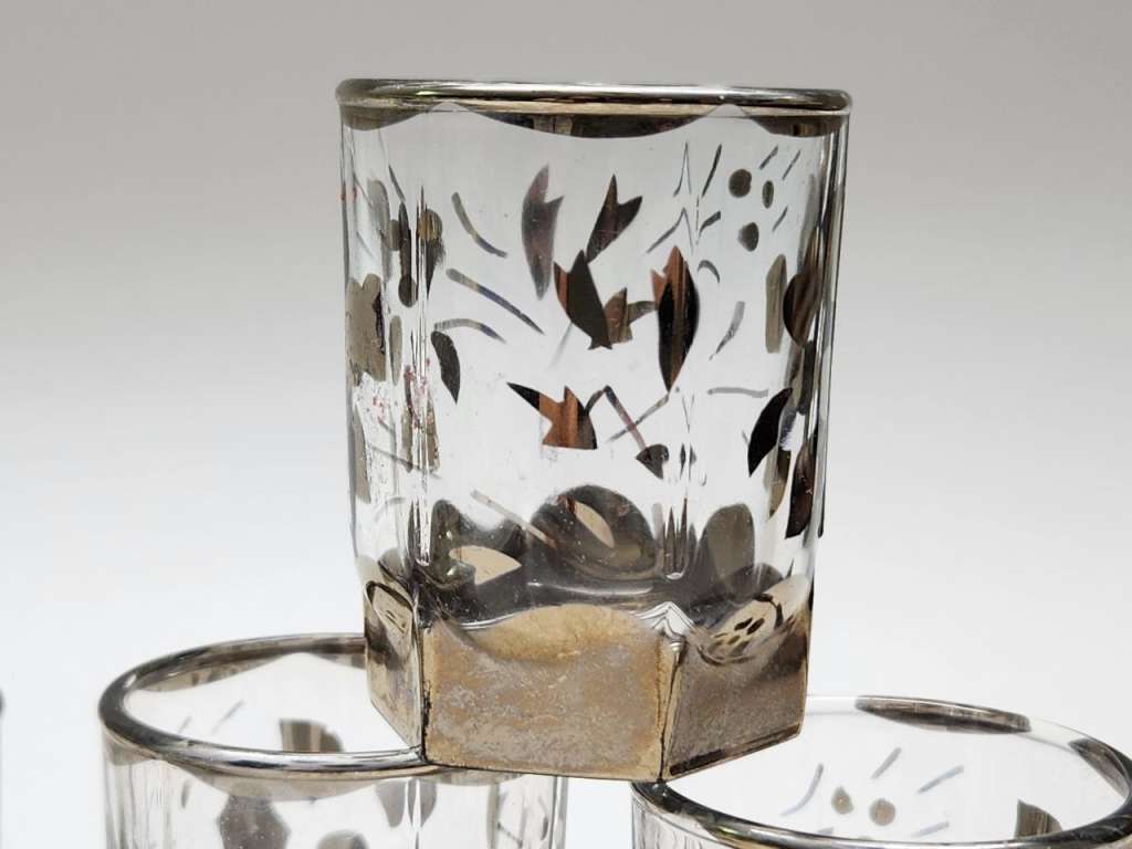 Стопки стекло граненые золочение 6 штук высота 6 см