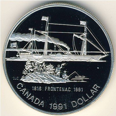 (1991) Монета Канада 1991 год 1 доллар &quot;Пароход Фронтенак&quot;  Серебро Ag 500  PROOF