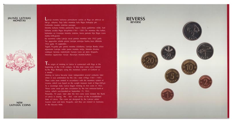 (1992, 8 монет) Набор монет Латвия 1992 год &quot;Годовой набор&quot;   Буклет