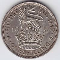 (1937) Монета Великобритания 1937 год 1 шиллинг "Георг V"  Серебро Ag 500  XF