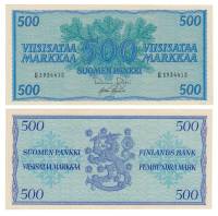 1956 Банкнота Финляндия 1956 год 500 марок  Rossi - Aspelund  UNC