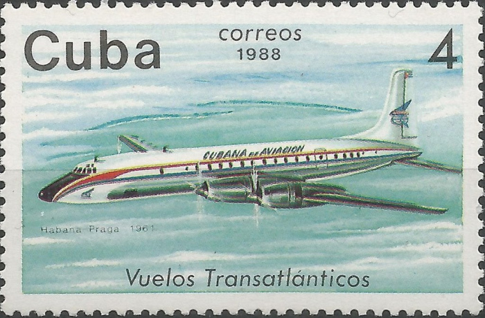 (1988-037) Марка Куба &quot;Гавана-Прага 1961&quot;    40 лет Первого Кубинского трансатлантического перелета 