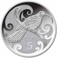 (№2015) Монета Новая Зеландия 2015 год 5 Dollars (Вымершие птицы словные)