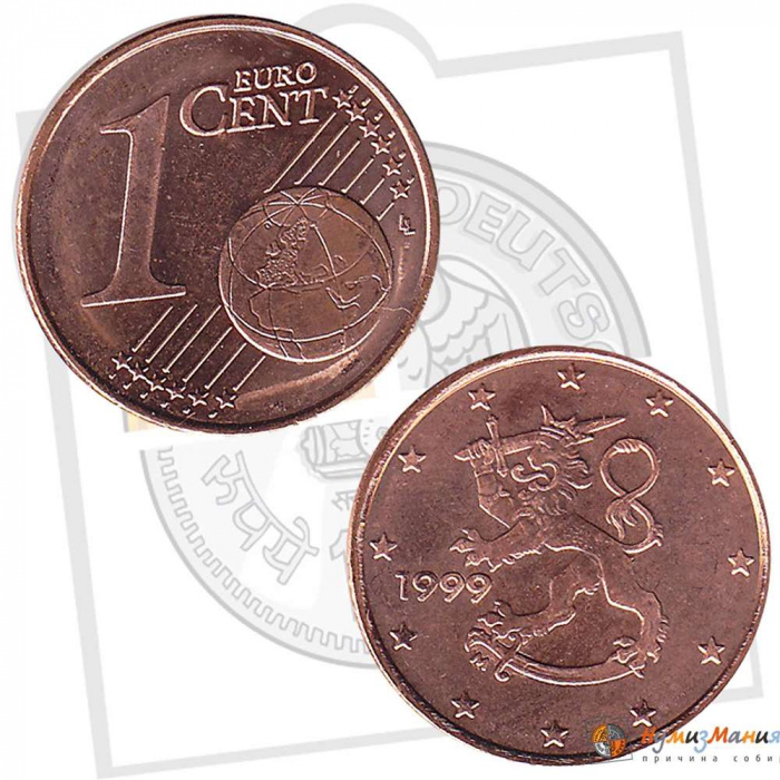 (1999) Монета Финляндия 1999 год 1 евроцент  1-й тип образца 1999-2006 с буквой М  UNC